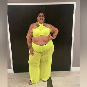 Plus Size 3X Curvy Sense Flare Mesh Cover Up Pants